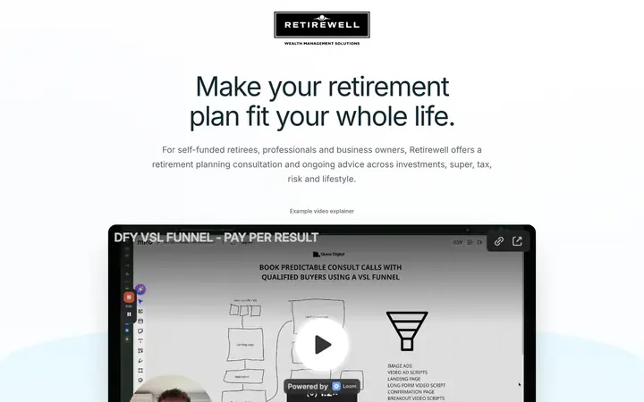 Landing page preview for Retirewell Financial Planning